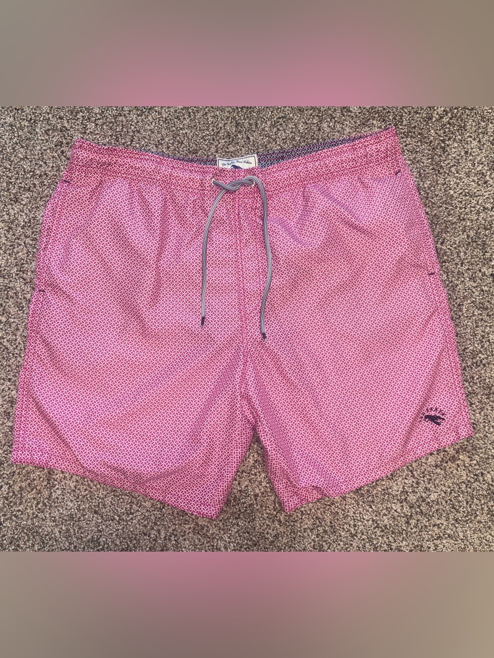 Ted Baker Shorts Mens L Pink Geometric Swim Trunks Mesh Lined Drawstring